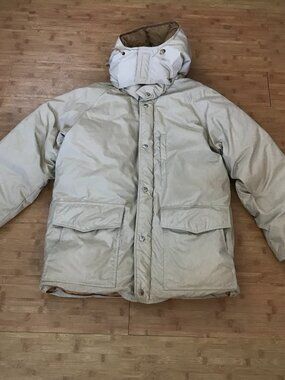 Vintage Orvis Goose Down Parka Jacket Women M Beige Snap Button Removable Hood